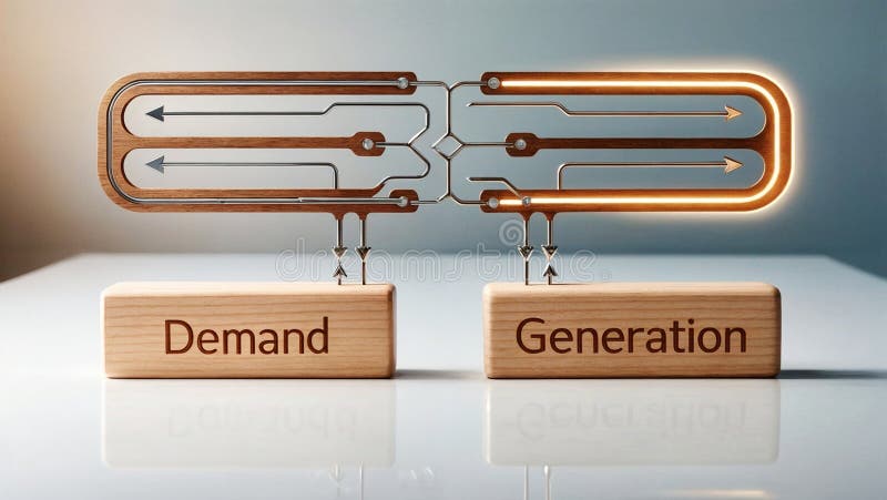 3D-Darstellung von zwei hölzernen Blöcken mit der Bezeichnung Textwortnachfrage und Generierung vektor abbildung