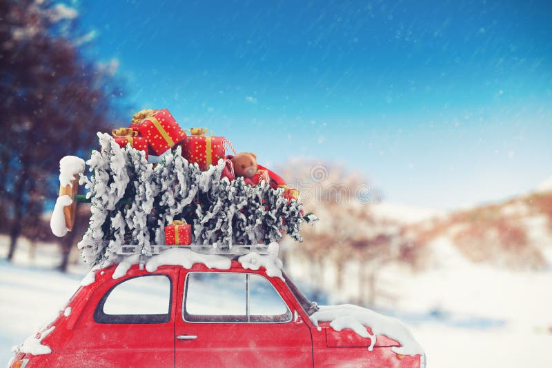 3D, das Weihnachtsautoreise überträgt lizenzfreies stockbild 3D, das Weihnachtsautoreise überträgt lizenzfreies stockbild