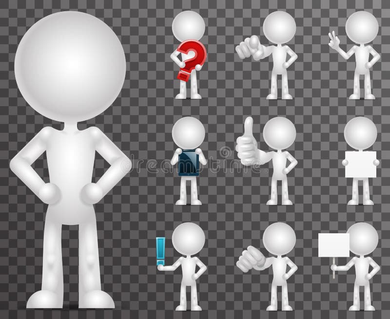 3d de desene animate cu caracter gol, set de pictograme goale pentru redarea ilustrării vectorului de design vector illustration