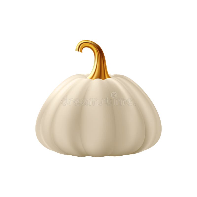3d de dovleac realist. dovleac alb crem cu tijă aurie. stock illustration