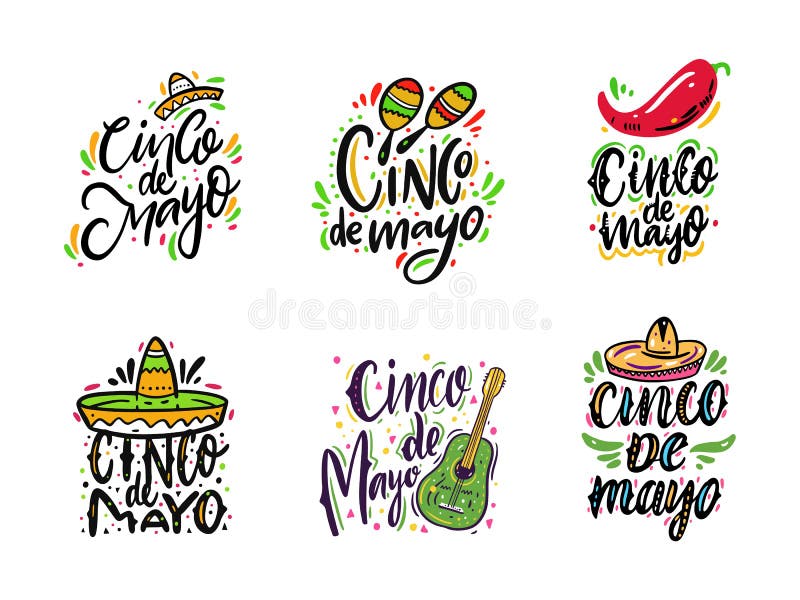 D?a de fiesta mexicano Cinco de Mayo Frases de sistema exhaustas de las letras del vector de la mano Aislado en el fondo blanco libre illustration D?a de fiesta mexicano Cinco de Mayo Frases de sistema exhaustas de las letras del vector de la mano Aislado en el fondo blanco libre illustration