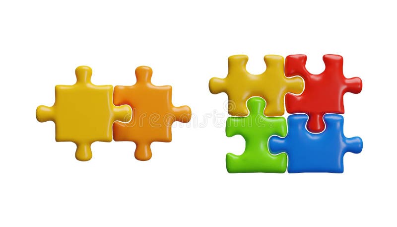 3d de piese colorate pentru puzzle-uri, asamblate cu vectorul de conexiuni pentru puzzle-uri, asamblate, au creat probleme de joc royalty free illustration