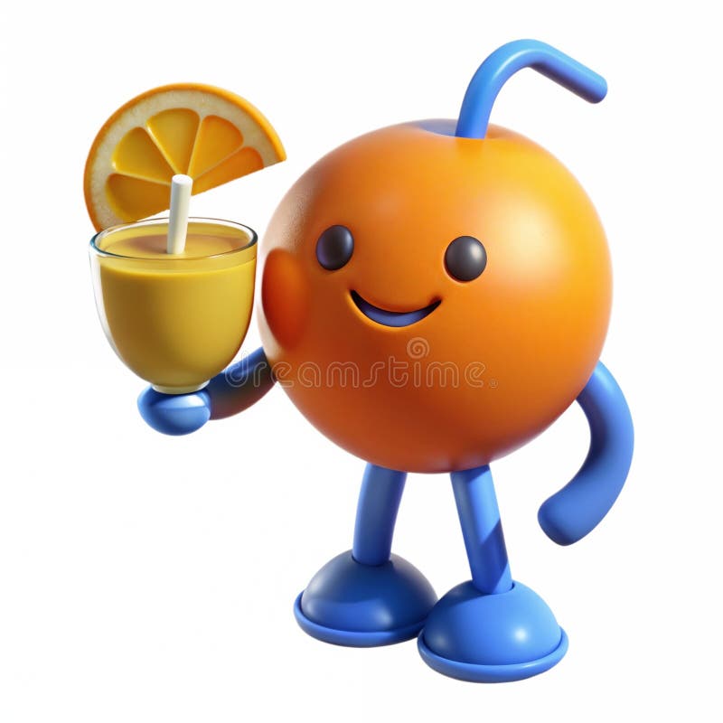 3d de portocale antropomorfe, cu o cupă galbenă royalty free illustration