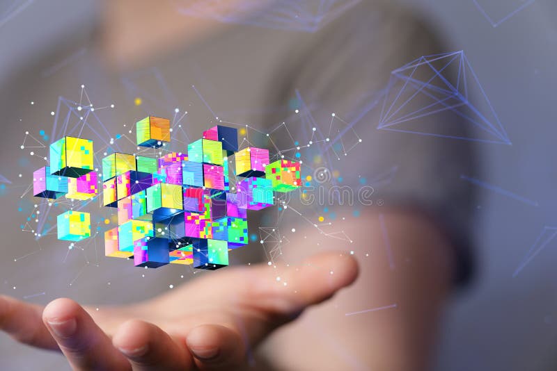 3d de redare a conceptului de infrastructură de internet de date plutind pe o mână de lucru stock photos