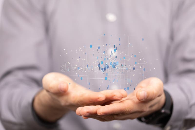 3d de redare a structurii rețelei plutind pe o mână de lucru stock photo