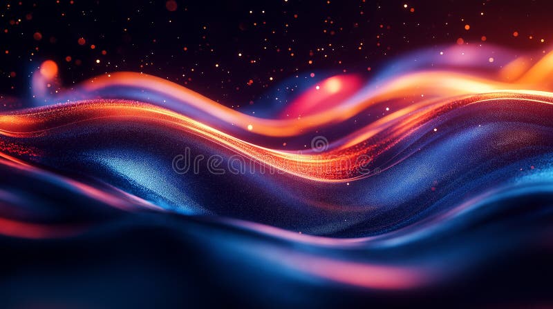 3d de redare a unui fond lichid abstract strălucitor cu un lichid ondulat strălucitor și strălucitor pe un fundal negru royalty free illustration
