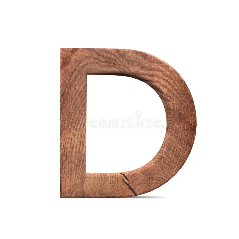 3D Decorative Wooden Alphabet, Capital Letter D. Stock Illustration
