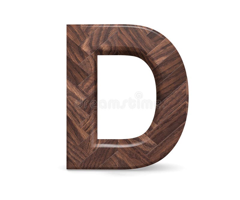 3D Decorative Wooden Alphabet, Capital Letter D. Stock Illustration