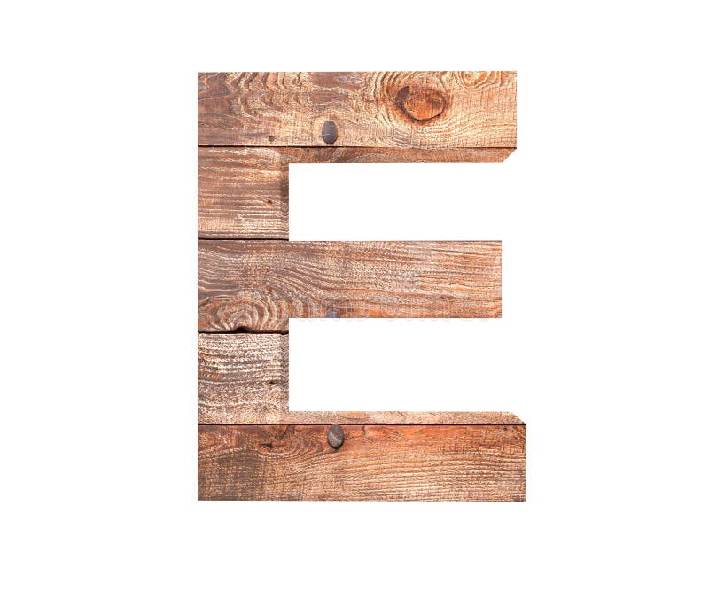 3D Decorative Wooden Alphabet, Capital Letter E. Stock Illustration
