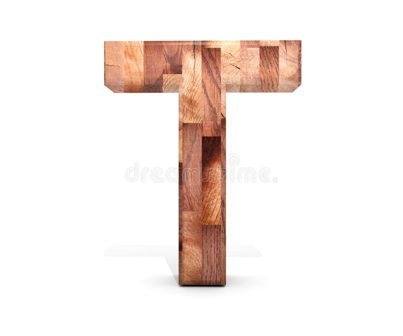 3D Decorative Wooden Alphabet, Capital Letter T. Stock Illustration