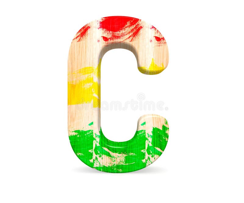 capital letter C. 3D decorative wooden colored red green yellow Alphabet, c...