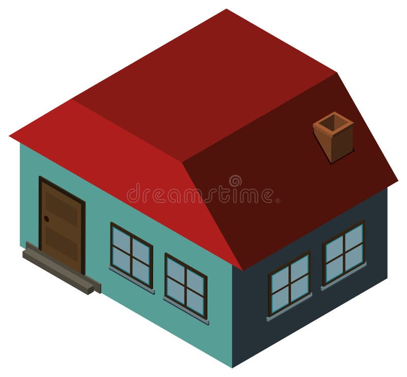 3D Design for Blue House with Red Roof Stock Vector Illustration of