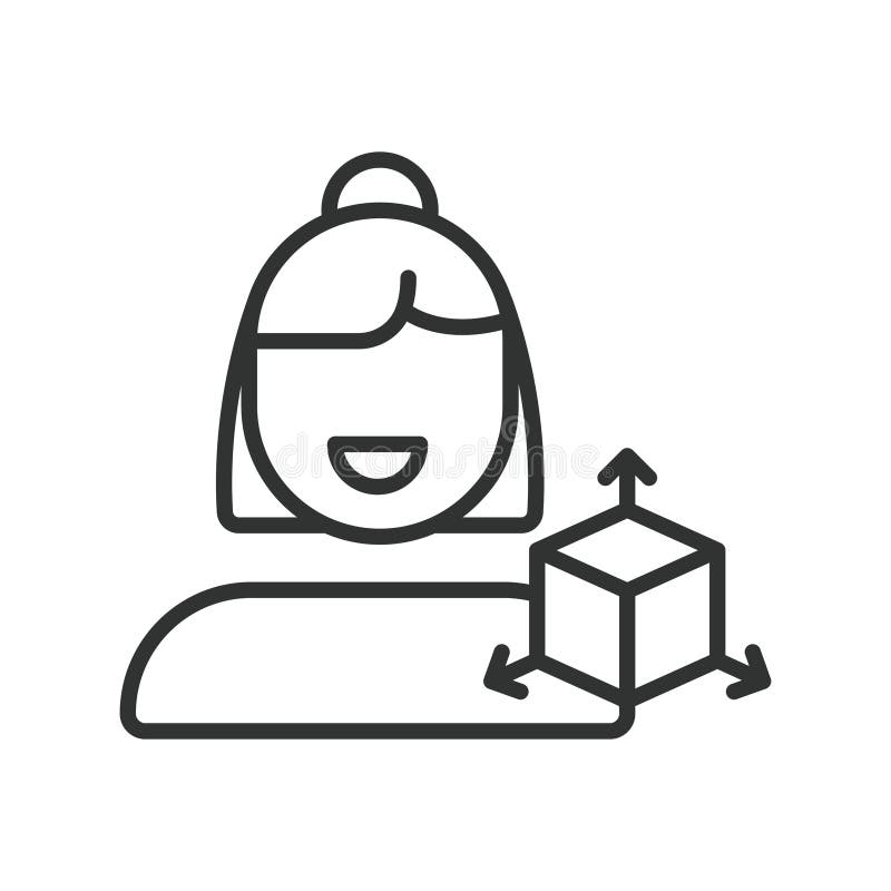 3d designer, icon in line design. 3d designer, modeling, rendering, animation, visual effects, CAD, sculpting on white background