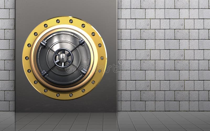 3d deur van de metaaldoos gesloten bank royalty-vrije illustratie