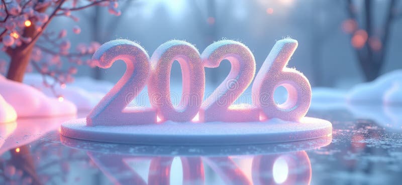 3D Digital 2026 поздравительная новогодняя голографическая открытка иллюстрация штока
