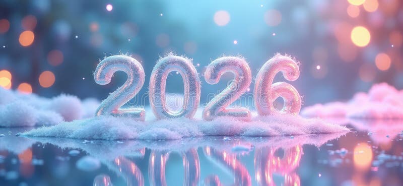 3D Digital 2026 поздравительная новогодняя голографическая открытка бесплатная иллюстрация
