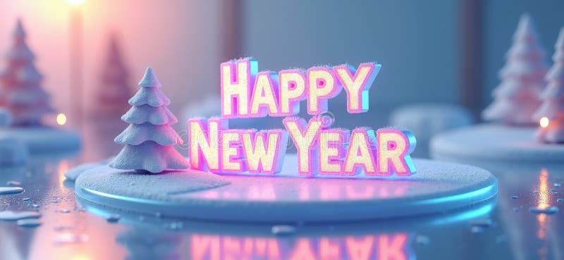 3D Digital 2026 поздравительная новогодняя голографическая открытка иллюстрация штока