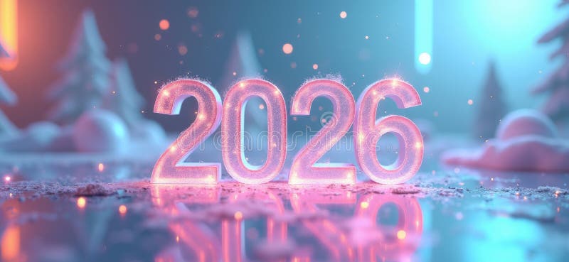 3D Digital 2026 поздравительная новогодняя голографическая открытка бесплатная иллюстрация