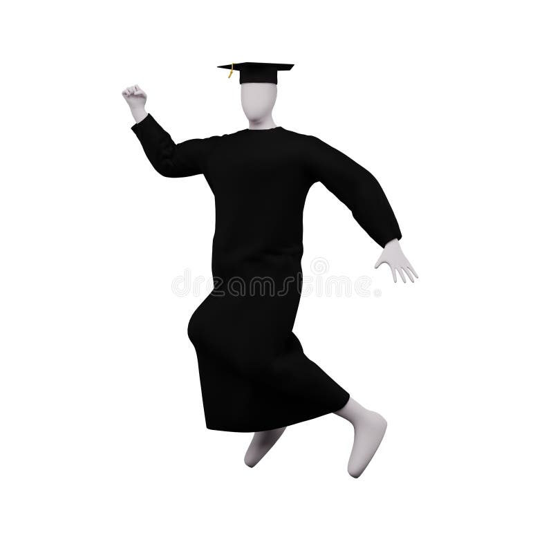 3d Diploma Graduation Figure Pose with Cap and Gown. and is Doing a
