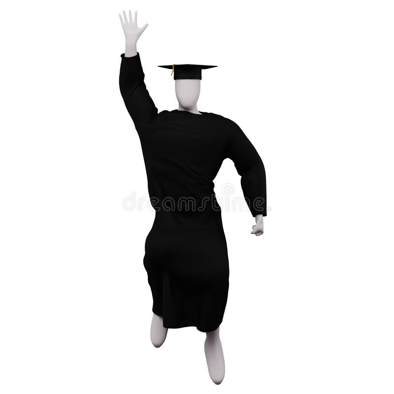 3d Diploma Graduation Figure Pose with Cap and Gown. and is Doing a