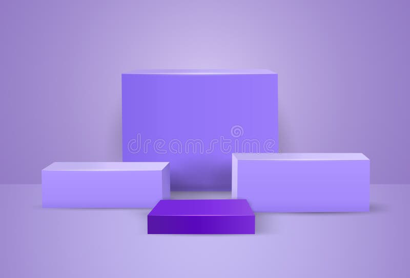 3D-Display violett steht leere Produktplattform. quadratisches Studiopodium oder Bühne für die Präsentation pastellfarben Minimal Wand Hintergrund. Museumsausstellungsvektor