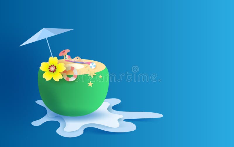 3D Document kunst en ambacht van illustratie Tropische zomer op kokosnotenconcept, Zomer Jonge vrouwen die, Creatieve pastelkleur royalty-vrije illustratie 3D Document kunst en ambacht van illustratie Tropische zomer op kokosnotenconcept, Zomer Jonge vrouwen die, Creatieve pastelkleur royalty-vrije illustratie