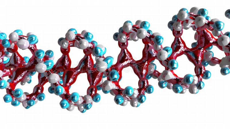 3D double helix DNA structure glowing with neon lights and digital connections. stock image