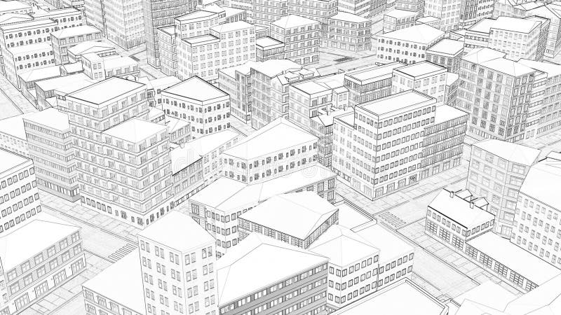 Sketch city street. Black and white sketch city street with street view  cars and buildings vector illustration. | CanStock