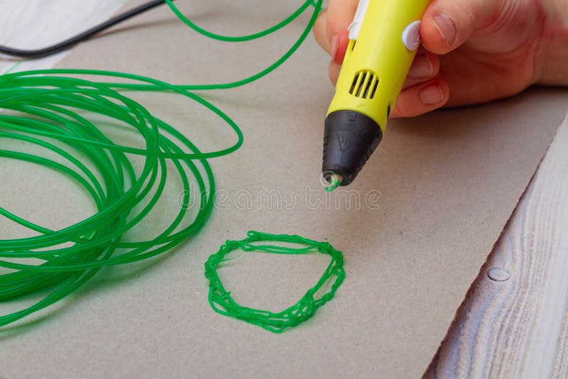 3D Drawing with a Hot Plastic Pen, DIY Preschool Child Stock Photo
