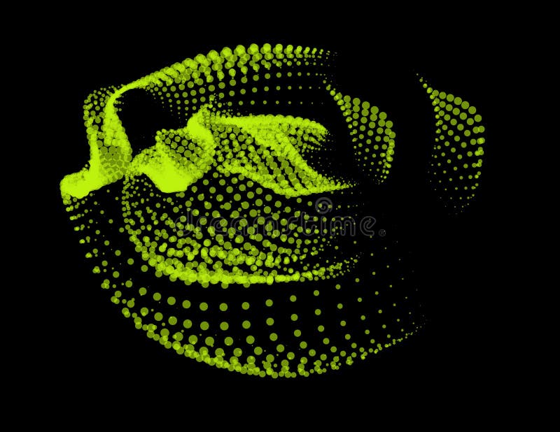 3d dynamic node of big data dots science. Wave infinity sinusoid line from particles. Swirl hill electric neon bulge explosion. stock illustration