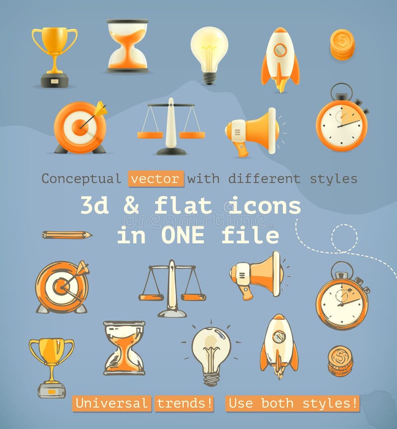 3d e ícones lisos do grupo ilustração do vetor 3d e ícones lisos do grupo ilustração do vetor