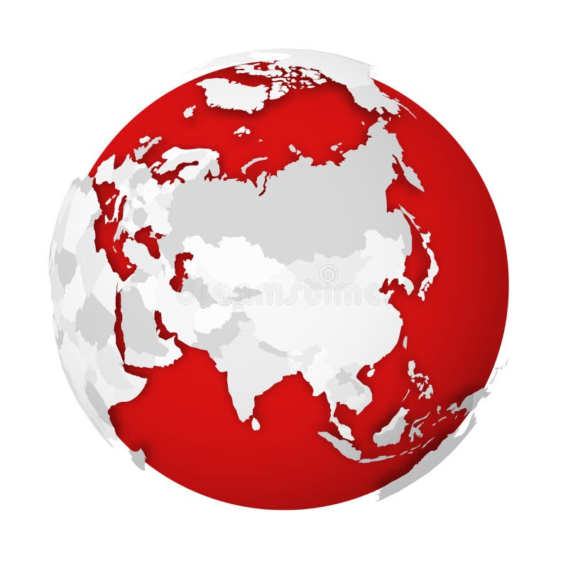 3D Earth globe with blank political map dropping shadow on red seas and oceans. Vector illustration