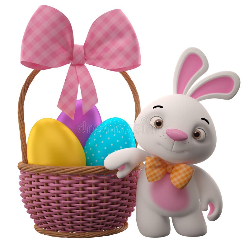 3D Easter Bunny, Merry Cartoon Rabbit, Animal Character with Easter ...