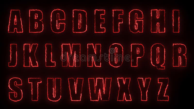 3d effetti di rendering luminosi dei contorni delle lettere maiuscole dell'alfabeto inglese su uno sfondo nero illustrazione di stock