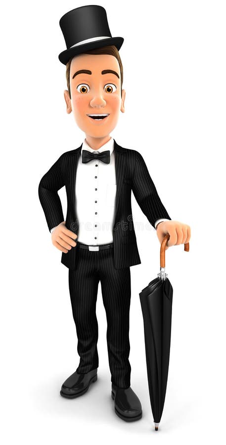 3d Elegant Gentleman with Umbrella Stock Illustration - Illustration of