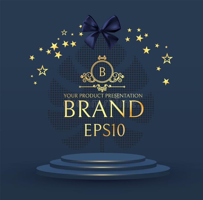 3D elegant podium with gold stars. Realistic minimal empty scene. Showcase and shelf. Empty stage royalty free illustration
