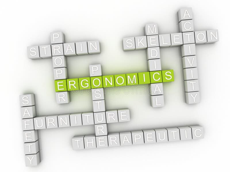 3d Ergonomics word cloud concept.