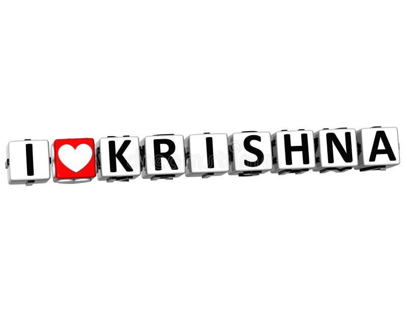 3D I Love Krishna Button Click Here Block Text over white background. 3D I Love Krishna Button Click Here Block Text over white background