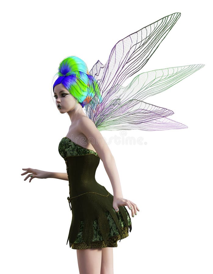 3D Fae Girl with Colorful Wings Stock Illustration - Illustration of ...
