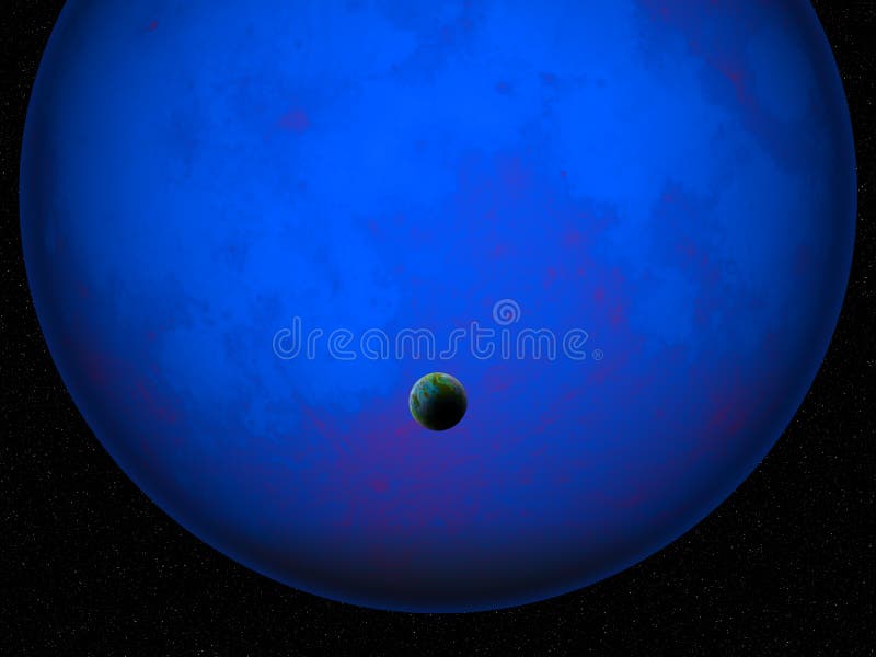 3D fictional space scene with Earth like planet against glowing blue planet royalty free illustration 3D fictional space scene with Earth like planet against glowing blue planet royalty free illustration