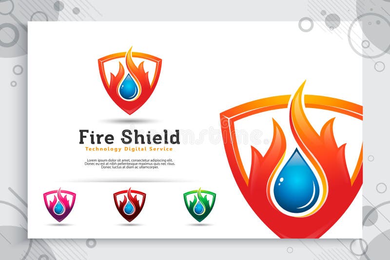 3d fire shield vector logo with modern concept as a symbol of oil and gas , illustration of oil and gas with shield use for icon stock illustration