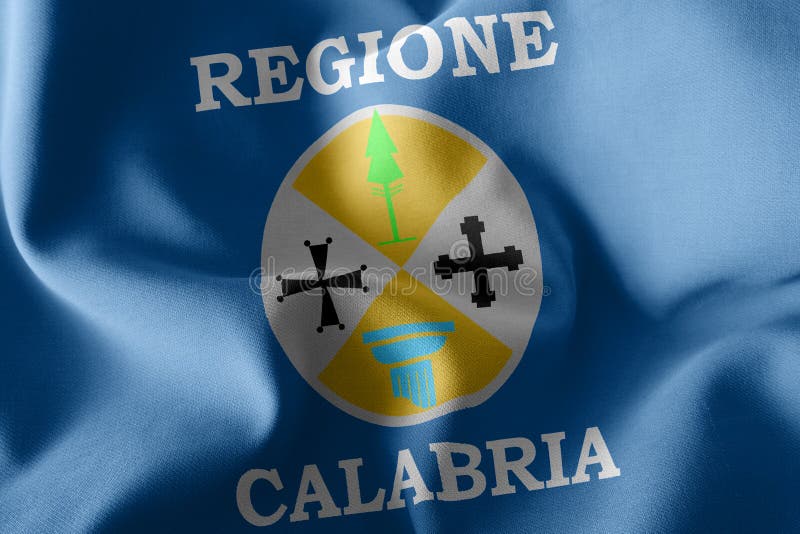 3D illustration flag of Calabria is a region of Italy. Waving on the wind flag textile background. 3D illustration flag of Calabria is a region of Italy. Waving on the wind flag textile background