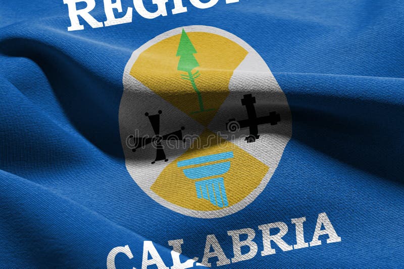 3D illustration flag of Calabria is a region of Italy. Waving on the wind flag textile background. 3D illustration flag of Calabria is a region of Italy. Waving on the wind flag textile background