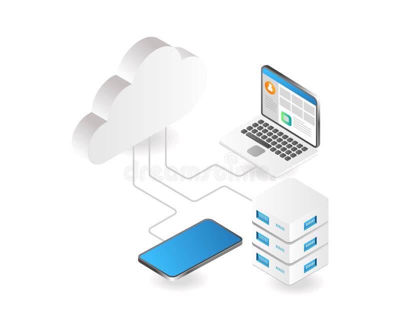 3d flat illustration computer cloud server data network vector illustration