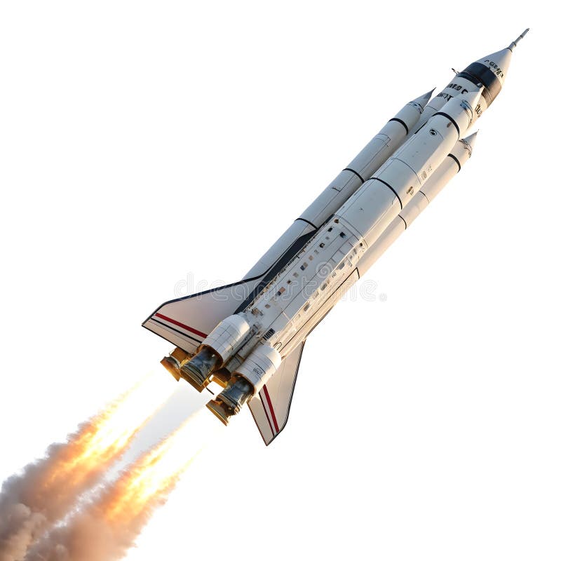 3D flying rocket on location icon isolated on white background stock illustration