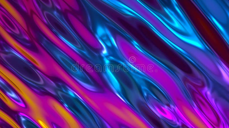 3d fondo astratto, stagnola olografica iridescente, struttura metallica, carta da parati ondulata ultravioletta, ondulazioni flui
