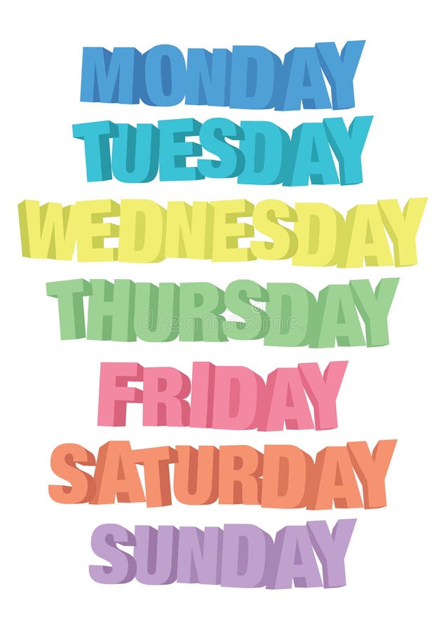 Days of the week. Set of stylized words. Sunday, Monday, Tuesday, Wednesday,  Thursday, Friday, Saturday lettering. Vector illustration Stock Vector  Image & Art - Alamy