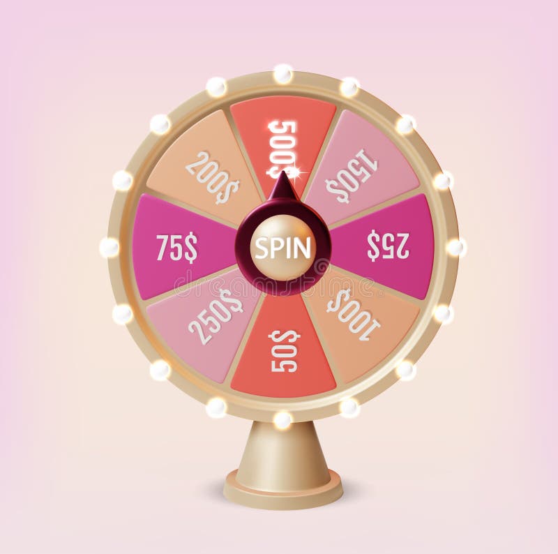 3d Fortune Spinning Wheel Plasticine Cartoon Style on a Pink Background. Vector illustration of Casino Gamble Concept. 3d Fortune Spinning Wheel Plasticine Cartoon Style on a Pink Background. Vector illustration of Casino Gamble Concept