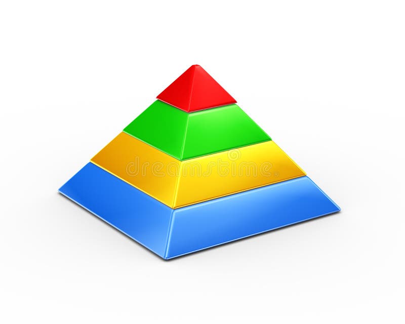 3d illustration of colorful four layer pyramid on white background. 3d illustration of colorful four layer pyramid on white background