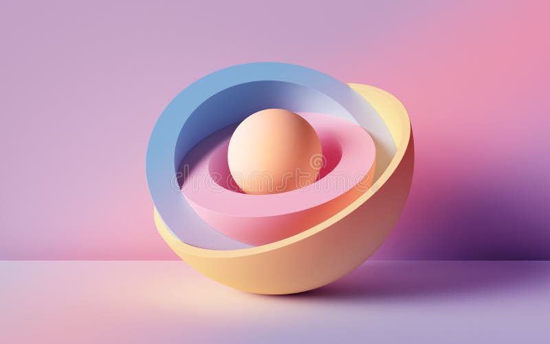 3d framför, abstrakt bakgrund, pastellfärgade neonbollar, primitiva geometriska former, den enkla modellen, minsta designbestånds vektor illustrationer
